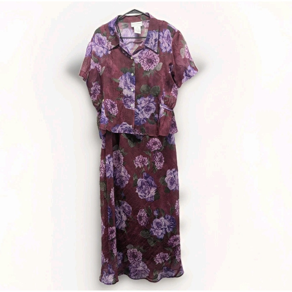 Whimsigoth Cottagecore Purple Floral Maxi Dress‎ 2PC Vintage Size 18